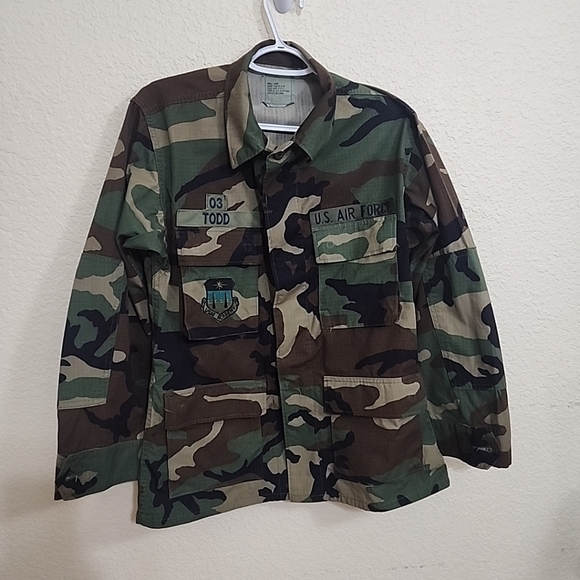 Air Force Issued Top Men Small Short Woodland Camo Button Up Shirt Long Sleeve - Picture 1 of 13
